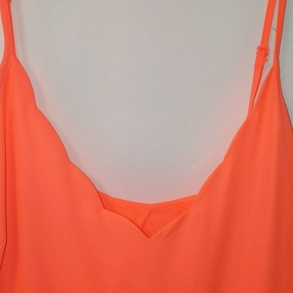 Double Zero Neon Pink Orange Scalloped Romper with Keyhole Back Size Med… - Picture 2 of 7